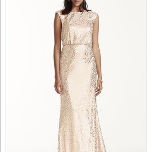 Long Gold Sequin Blouson Dress